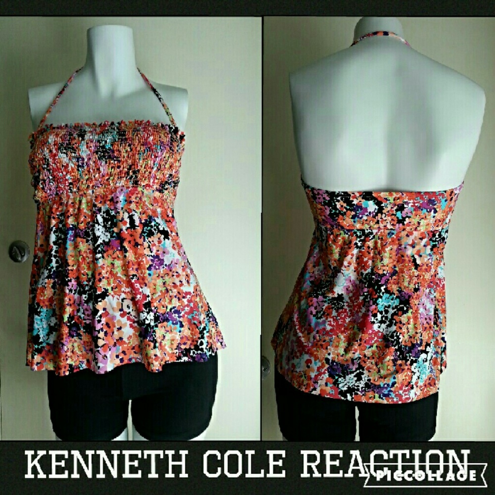 ☀️ Kenneth Cole Reaction Darling Smocked Tankini Top Sz S NWOT